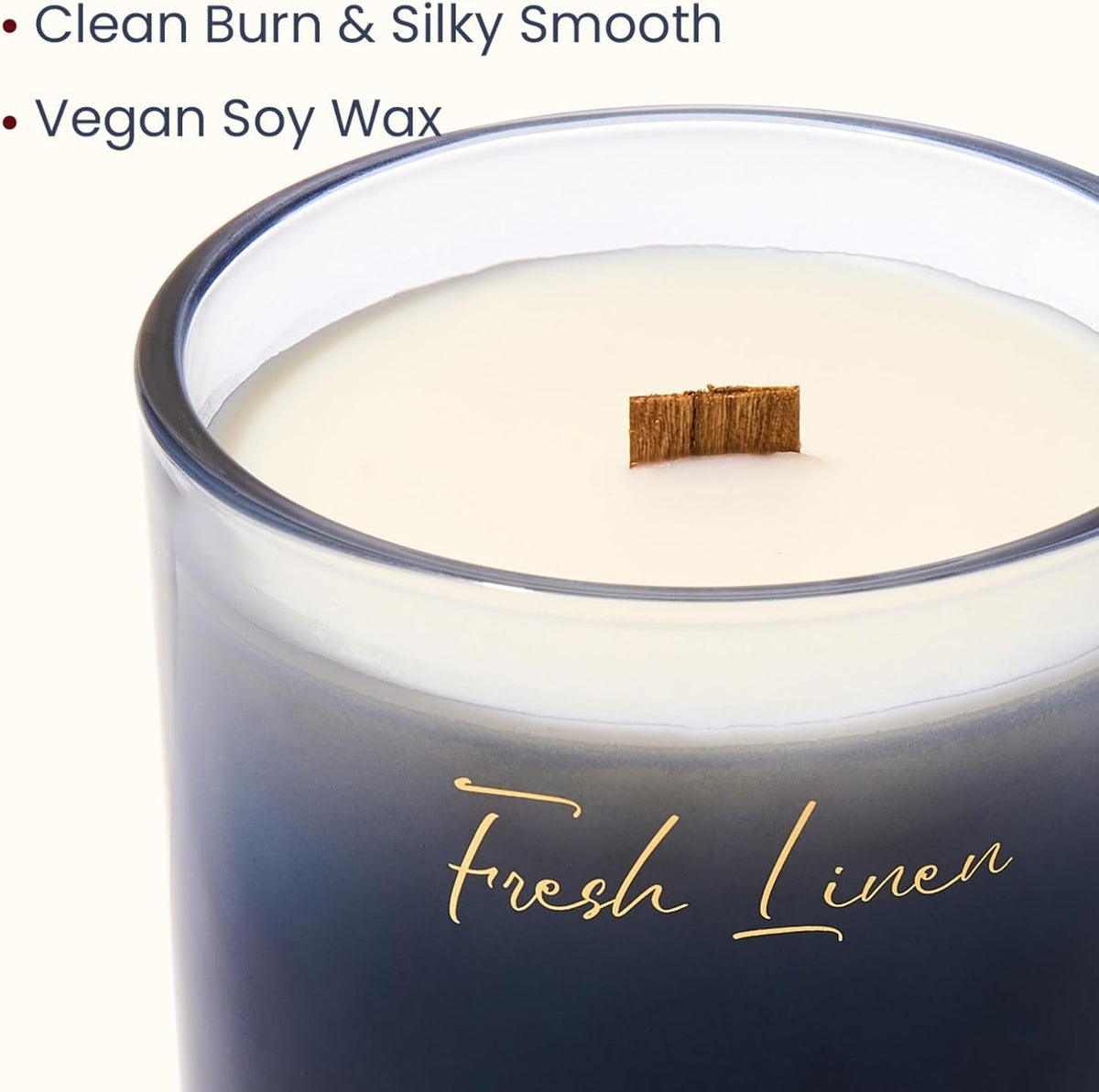 M&SENSE 16.6oz Natural Soy Large Jar Candle with Wooden Wick | Fresh Linen Scent | 95-Hour Burn &