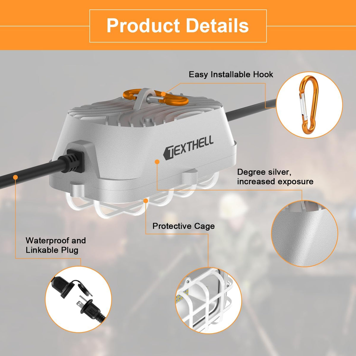 50ft LED Construction String Lights 150W Super Bright 15000LM Work Lights String Connectable Design