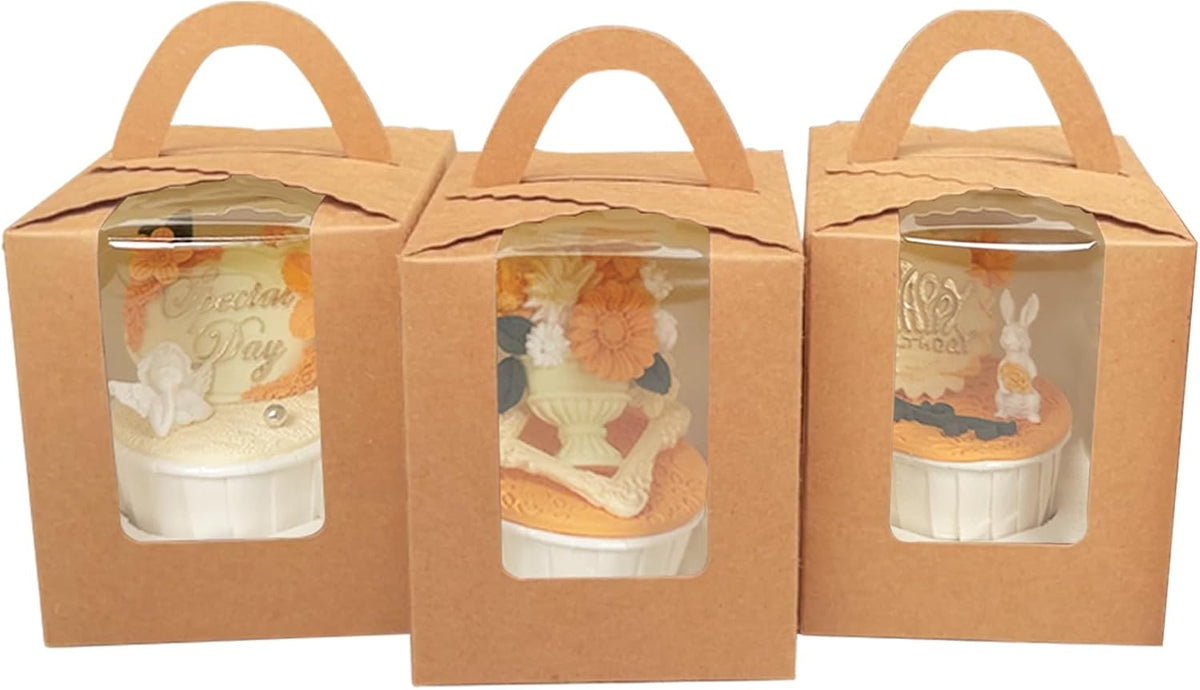 Bakepacker Auto-pop up Individual Cupcake Boxes with Window 25 Count Brown Single Cupcakes Box 3.6