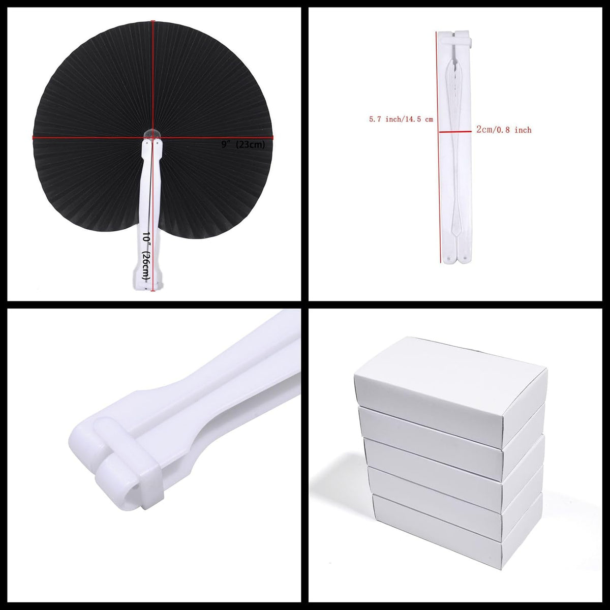 12 Packs Decorative Paper Folding Hand Fans Handheld,Black Round Foldable Wedding Fans Chinese and