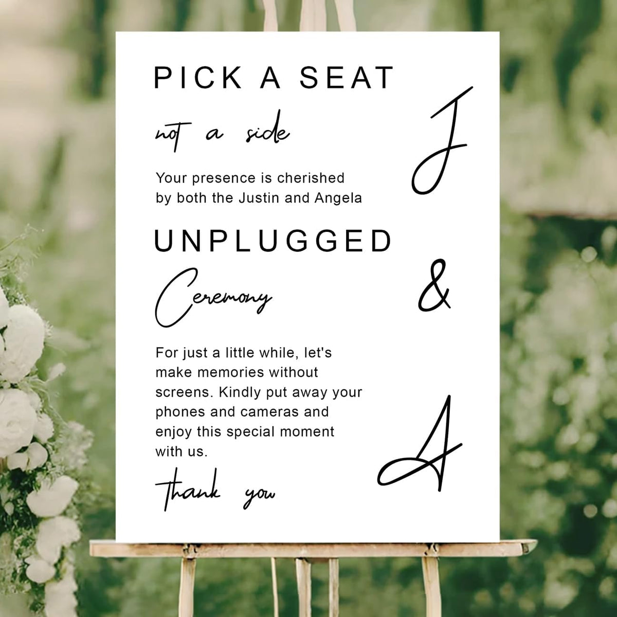 Modern Wedding Yard Sign – Pick a Seat & Unplugged Ceremony – Artistic Layout – Custom Acrylic or