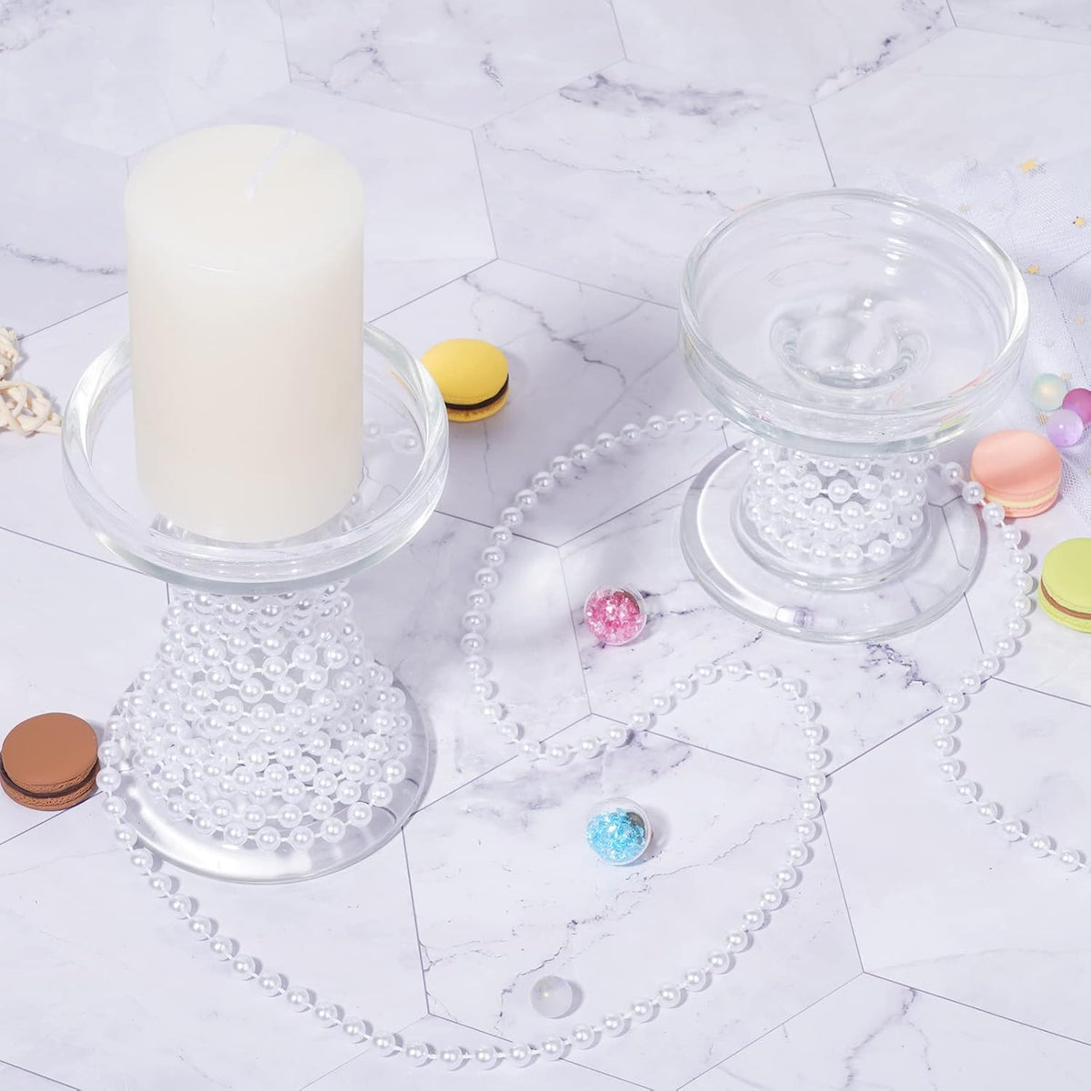 Faux White Pearl Bead Garland - 6mm Spool Pearl String Bead Roll, 22 Yards for Wedding or Christmas