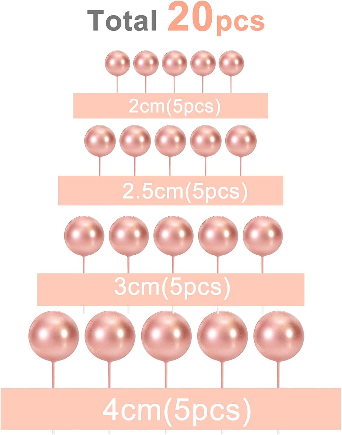 ASTARON 20 Pcs Ball Cake Topper Decorations Mini Balloons Cake Topper Sticks Rose Gold Balls Cake