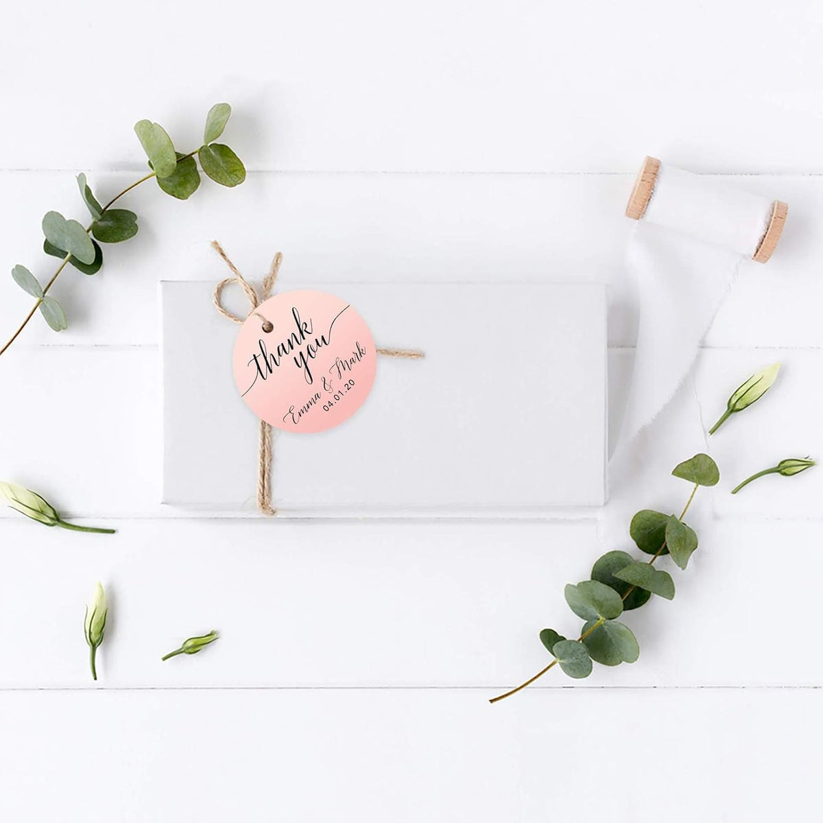 Andaz Press Personalized Blush Pink Rose Elegant Party Collection, Round Circle Tags, Thank You
