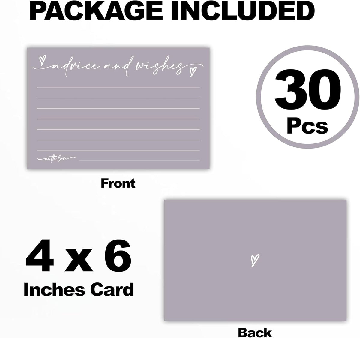 30 Advice & Wishes Cards - Pale Purple - Double Sided Fill-In Advice Cards For Bridal, Wedding