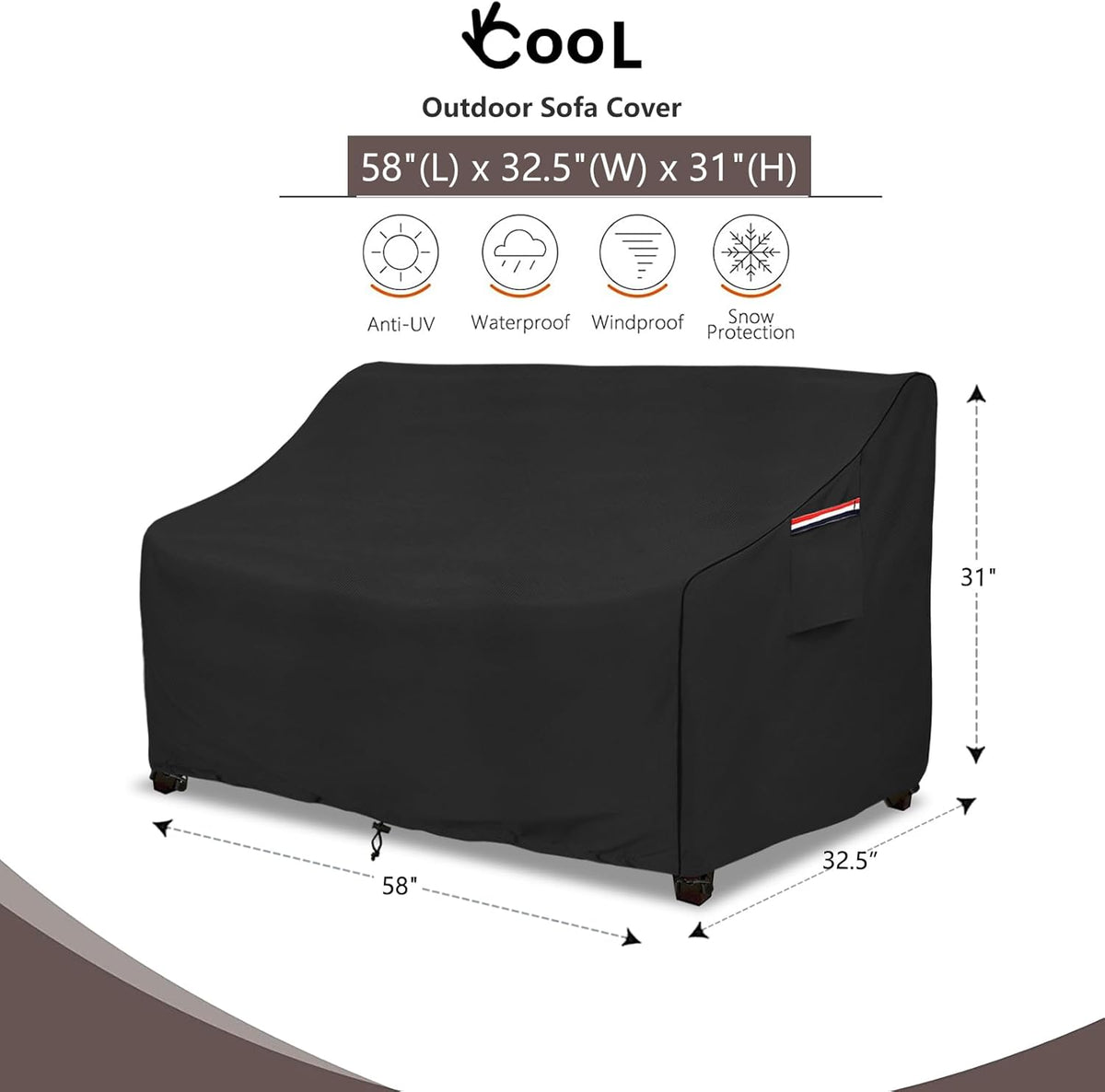 okcool Heavy Duty Patio Sofa Cover, 100% Waterproof 2-Seater Outdoor Sofa Cover Fits up to 58W x
