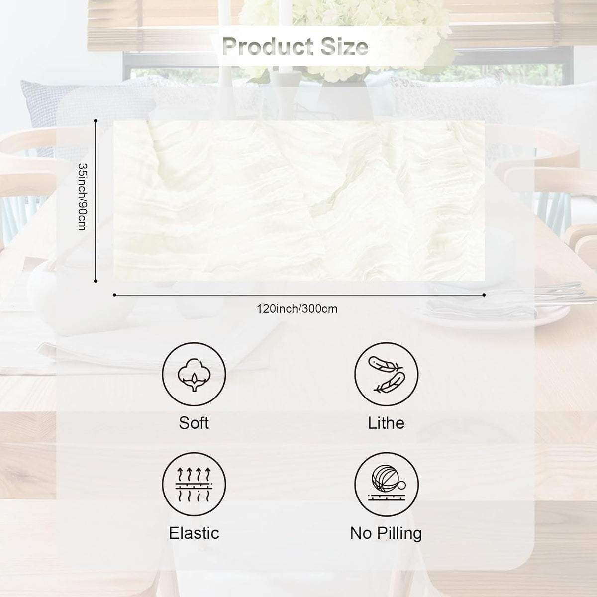 6 Pack White Cheesecloth Table Runner 35x120 Inch 10Ft Rustic Gauze Cheese Cloth Thanksgiving Table