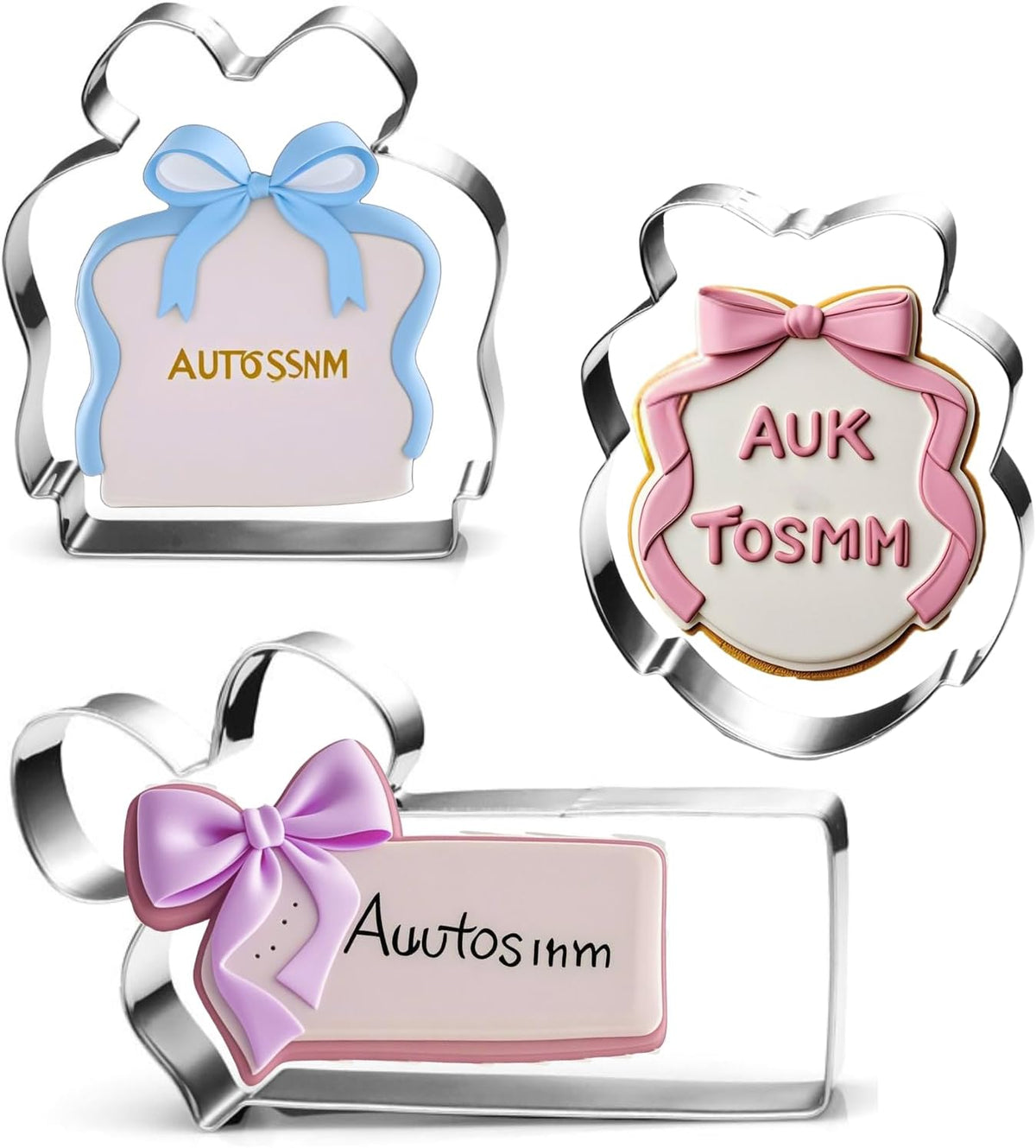 Large Plaque Cookie Cutter Set with Bow- 4 Inch-Square, Oval, Retangle-Dishwasher Safe - Perfect