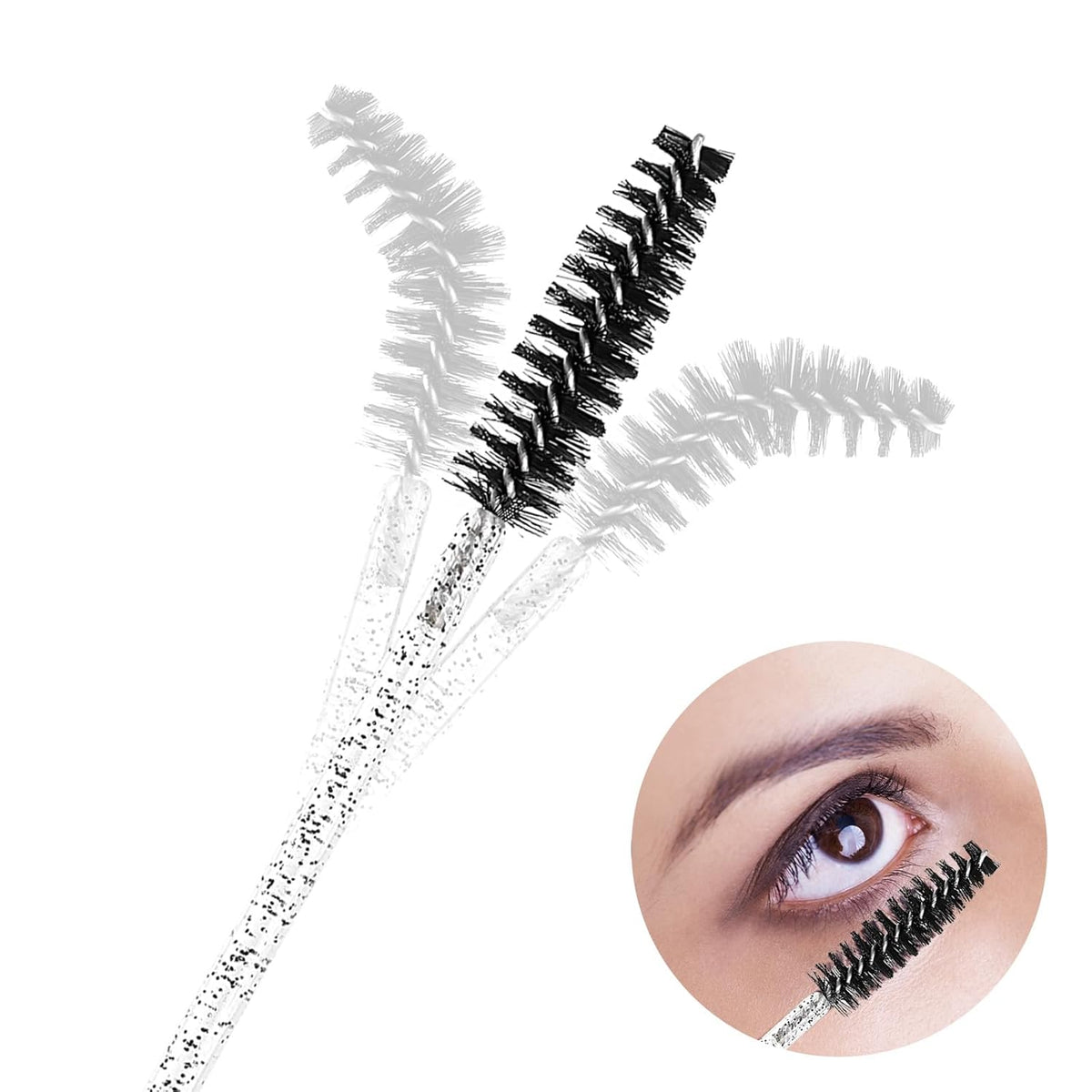 Tbestmax 800 Disposable Mascara Wands, Spoolies Brush for Eyelash Extensions, Crystal Black Spooly