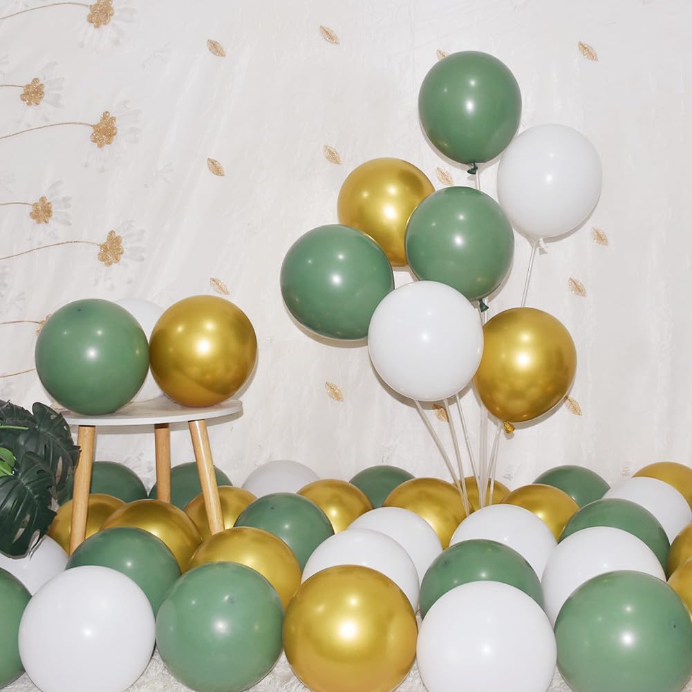 300 Pack Sage Green Gold and White Balloons 5 Inch Latex Green White Metallic Gold Bulk Small