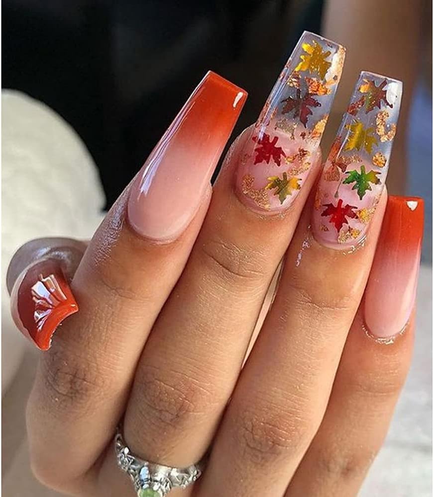 Maple Leaf Shape Glitter Fall Nail Art Sequins,3D Metallic Red God Orange Yellow Mixed Design