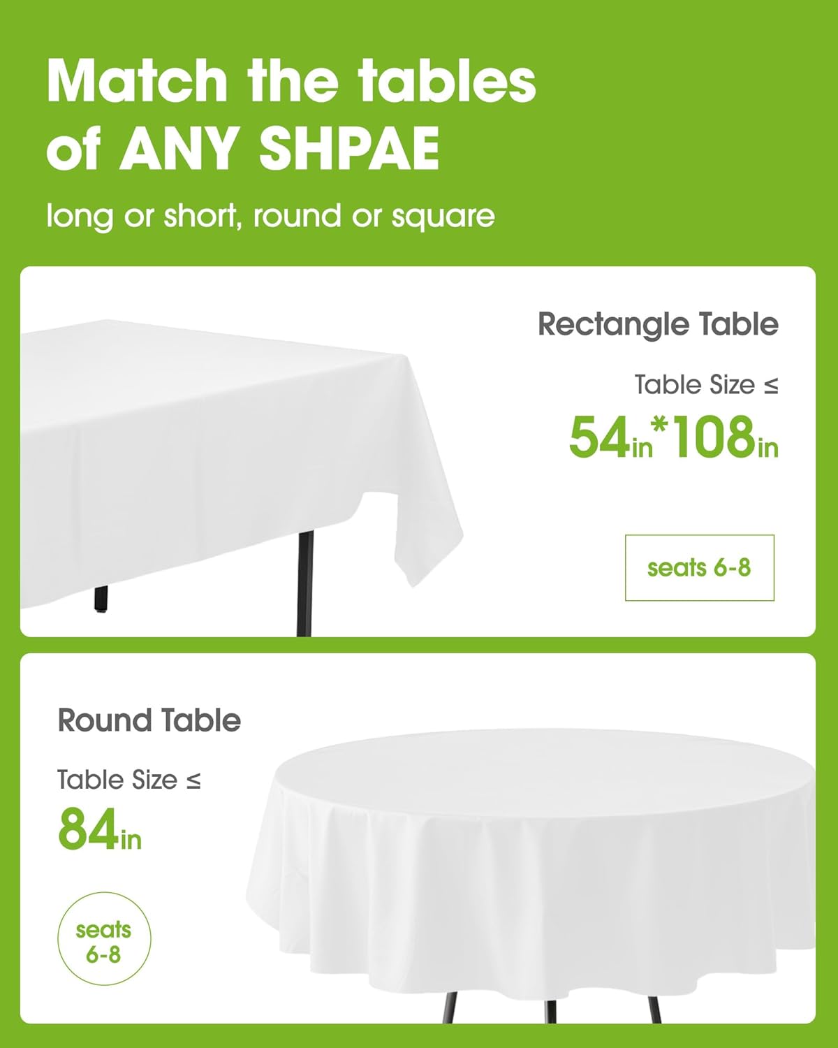 Pureegg Plastic Table Cloth Disposable 10 Pack, 54 x 108 Inch Table Cloths, Party, Picnic, Wedding