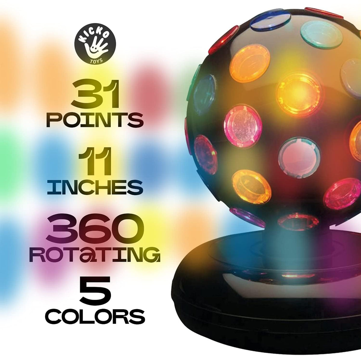Kicko Spinning Disco Ball - 11-Inch Disco Ball Decor with Party Lights 360 Degree Rotating Neon LED