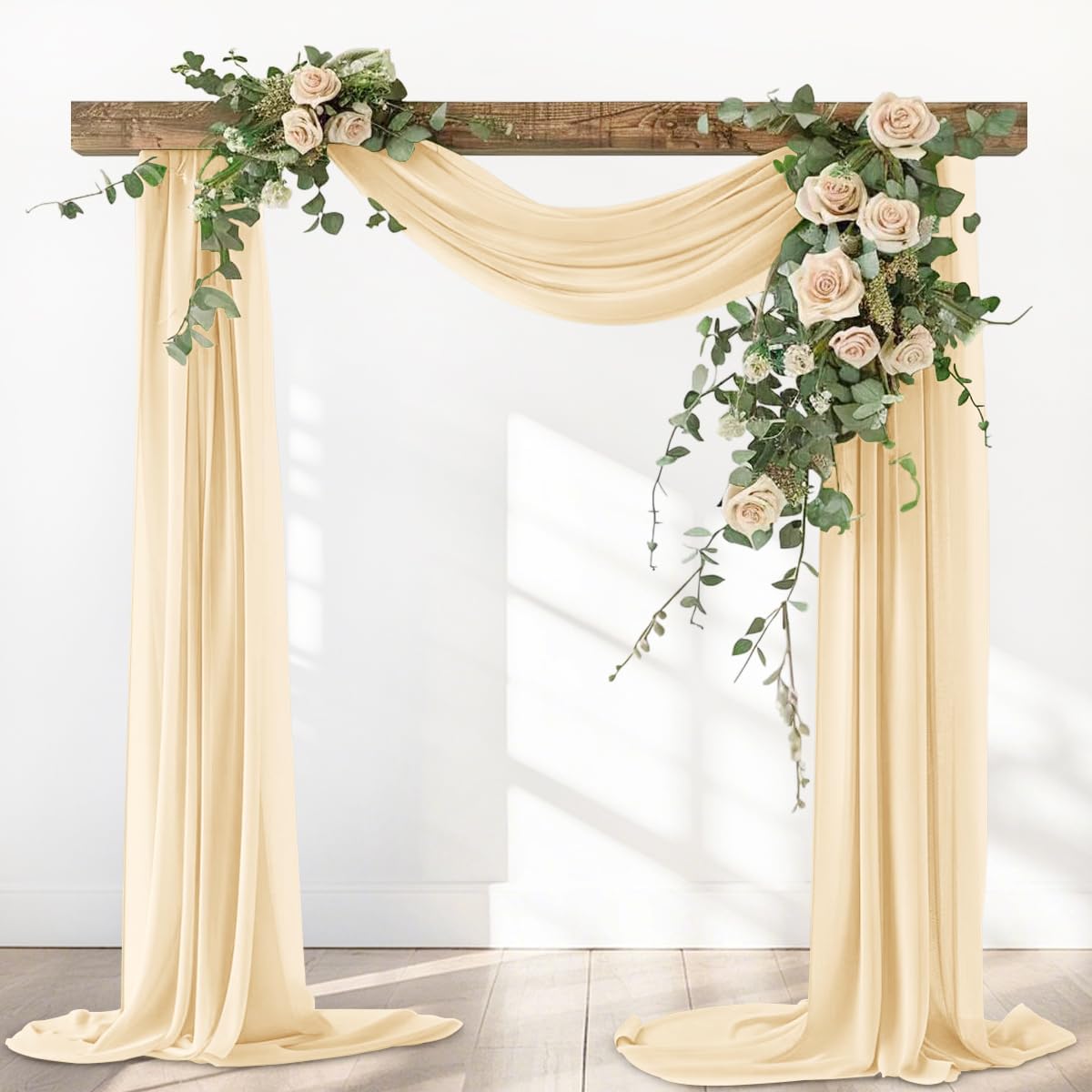 Champage Gold Fall Elegant Arch Draping Fabric Outdoor 1 Panel 29" × 20Ft Sheer Chiffon Curtain