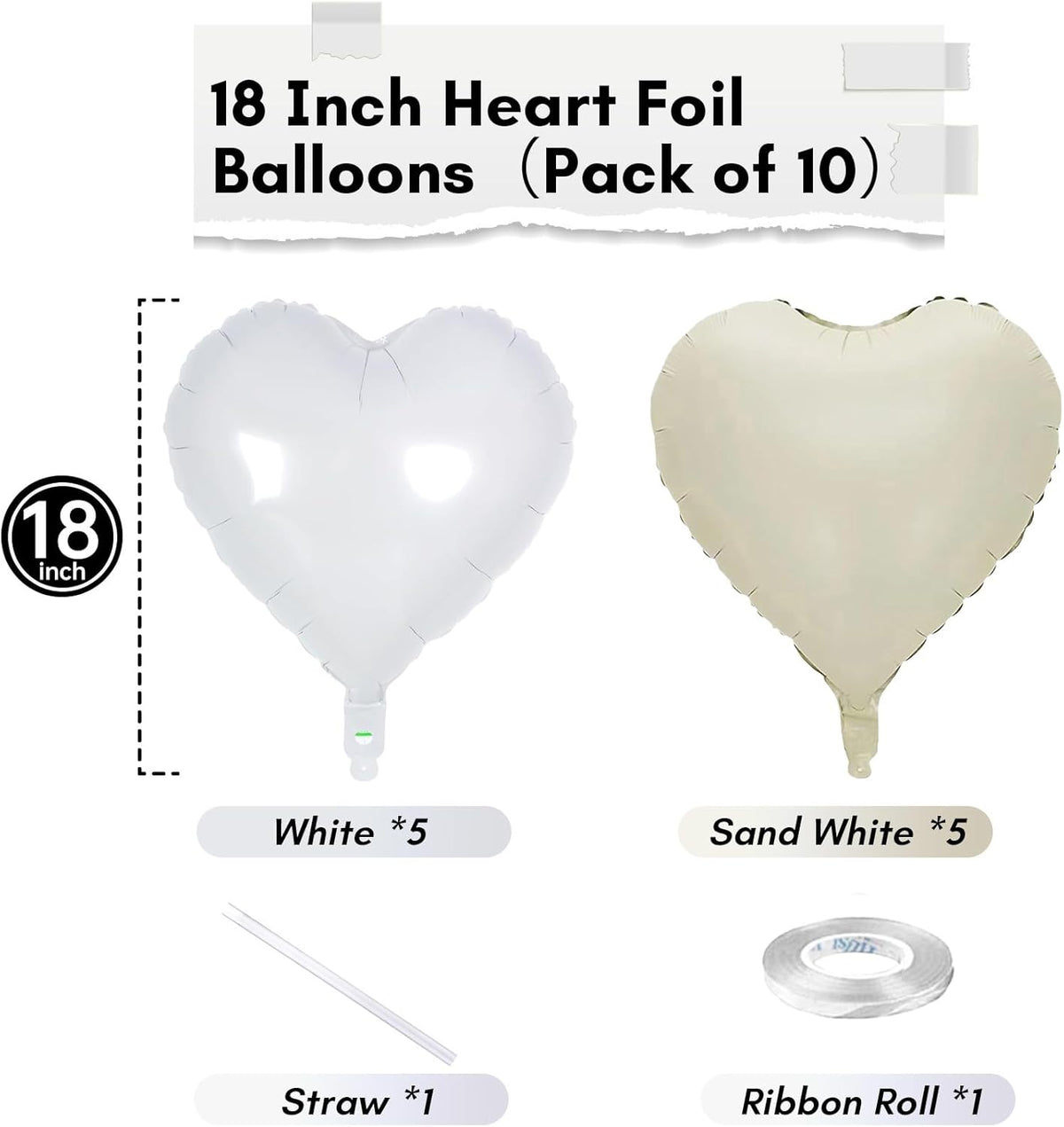 Cream Heart Foil Balloon, 18 Inch Sand White Heart Shape Foil Balloon, Beige Heart Balloons with
