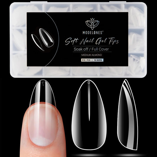 Modelones Medium Almond Nail Tips 510Pcs Clear False Acrylic Almond Press on Nails Pre-shape Full