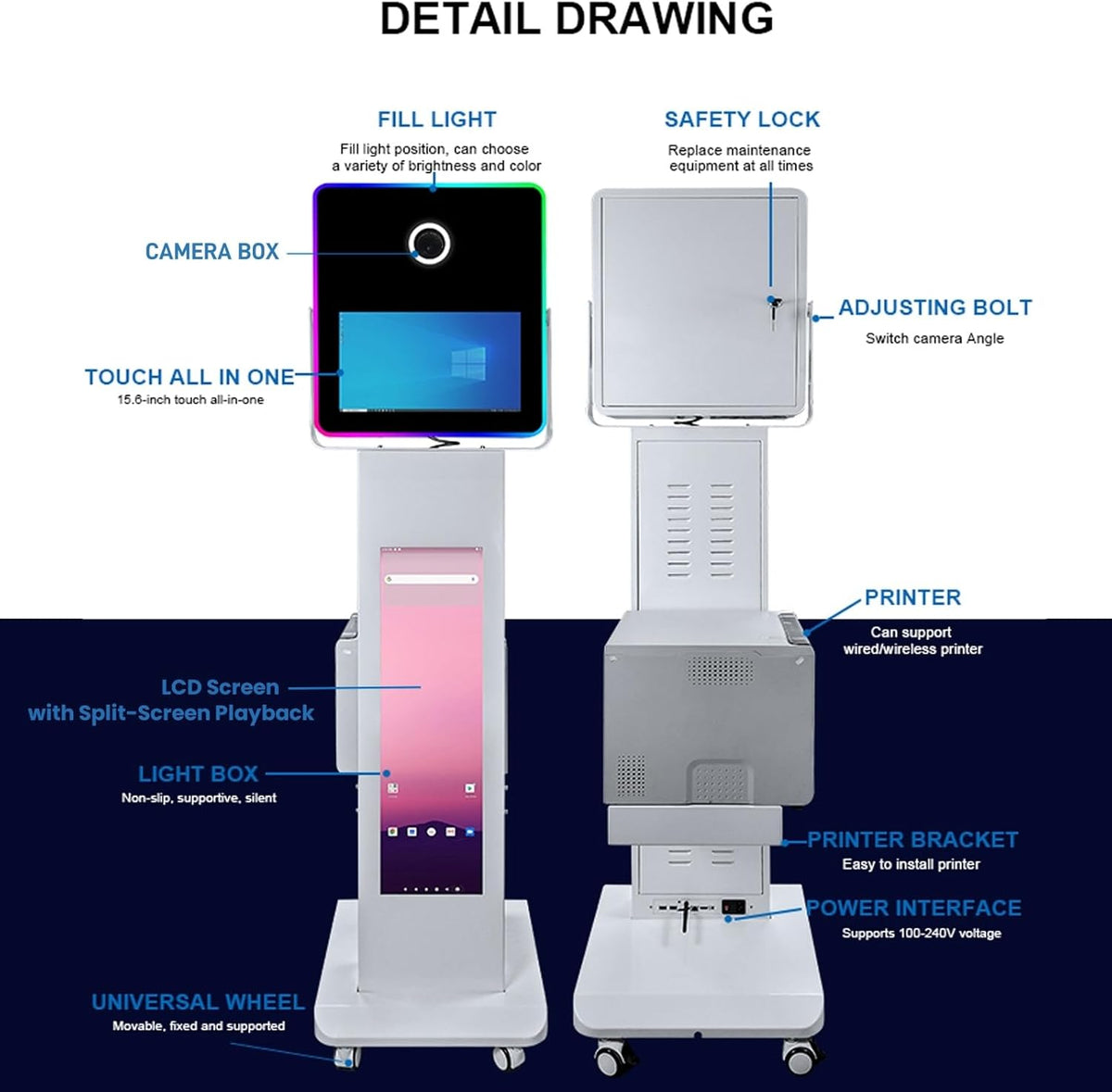 Portable Photo Booth with 15.6''and 29''LCD Touch Screen Selfie Photobooth Machine for Events