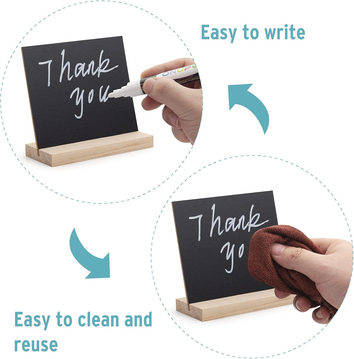 ONUPGO Chalkboard Signs with Wood Base Stands, 10X12cm Vintage Wooden Tabletop Decorative