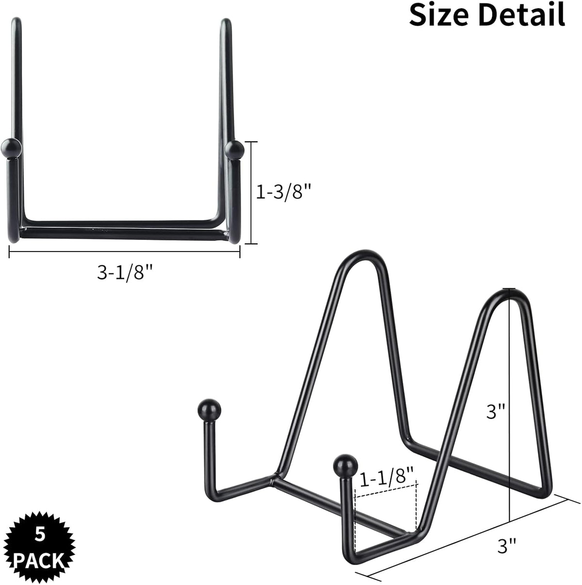 IBosins 5 Pack 3 Inch Small Plate Holder Display Stands, Mini Metal Black Frame Stand for Picture