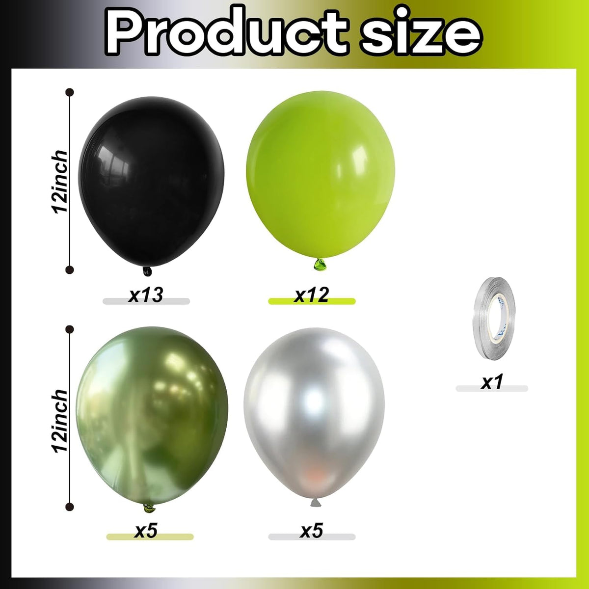 Green and Black Balloons, 35PCS Lime Green Black Silver Balloons, Gamer Latex Balloon for Boys Men
