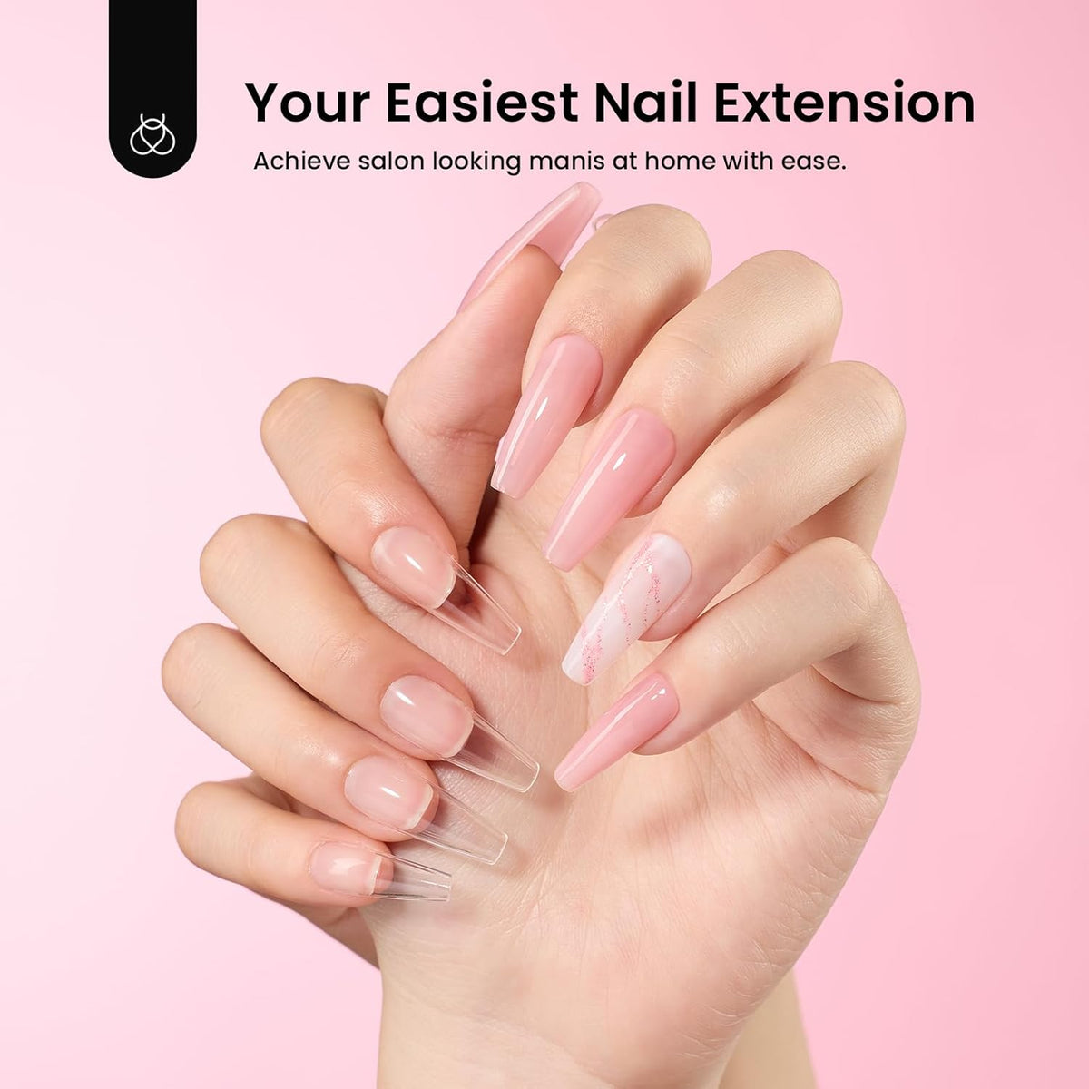 Beetles Gel Nail Kit Long Coffin with Nail Dehydrator and Primer, 576Pcs Half Matte Etch-X Gel Nail