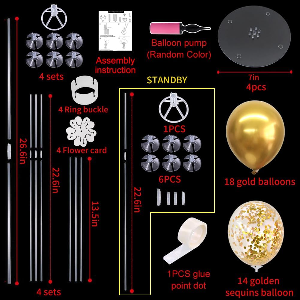 TONIFUL 4 Set Gold Balloon Centerpieces for Table, Balloon Stand Kit for Party Centerpiece Table