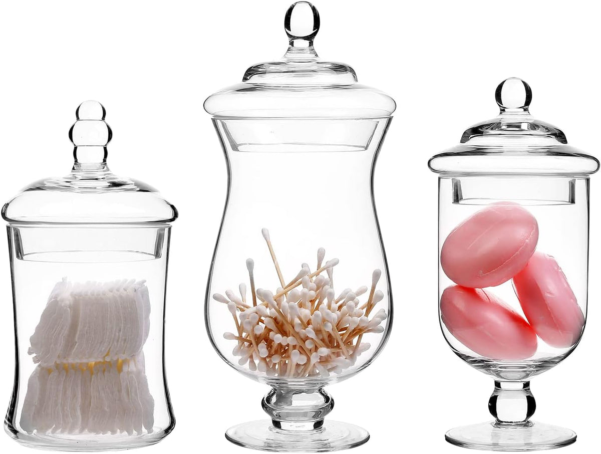 MyGift Clear Glass Apothecary Jars with Lid, Decorative Footed Vase, Candy Buffet Containers, Set