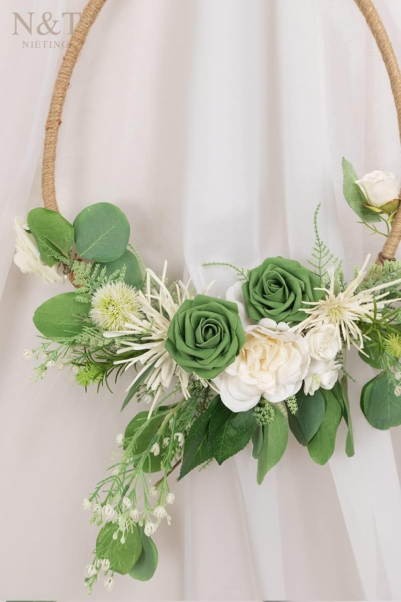 N&T NIETING Artificial Flowers Roses Army Green Foam Rose 50pcs Fake Flowers with Stem for DIY