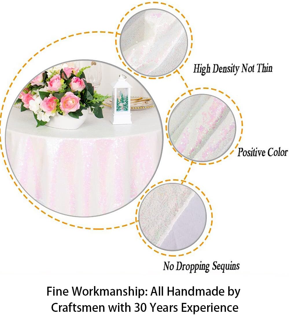 ShinyBeauty Sequin Tablecloth - Square 54x54-Inch Iridescent White Table Cloths for Round Table