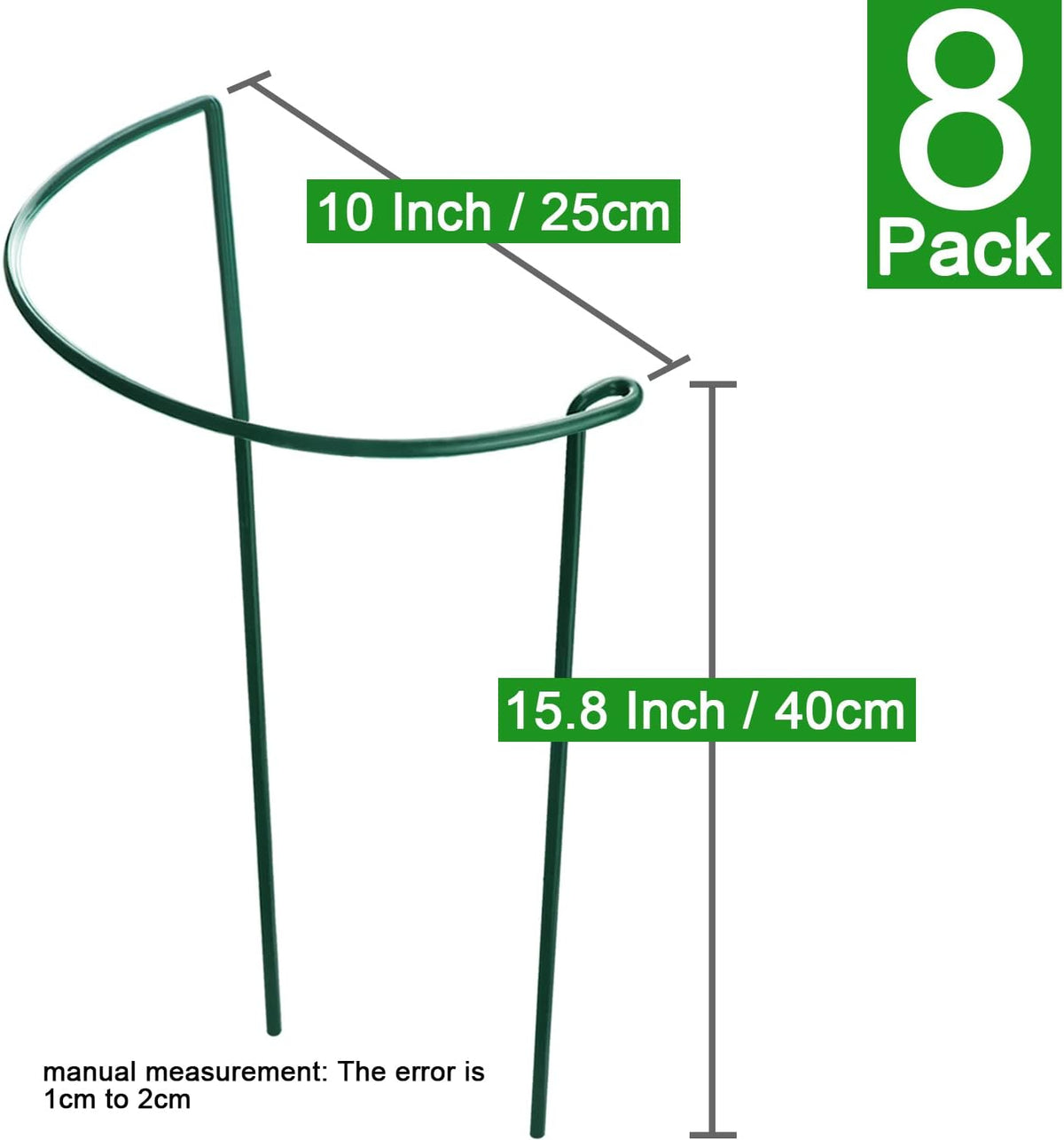 HiGift 8 Pack Plant Support Stakes, Half Round Metal Garden Plant Stake Indoor Peony Cages and
