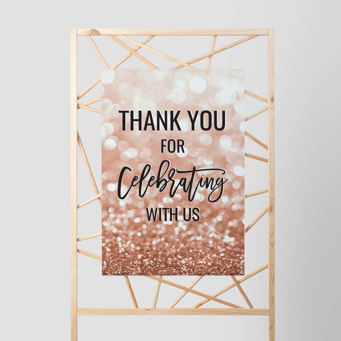 Andaz Press Extra Large Wedding Easel Board Party Sign, 12x18-inch, Glitzy Faux Rose Gold Glitter