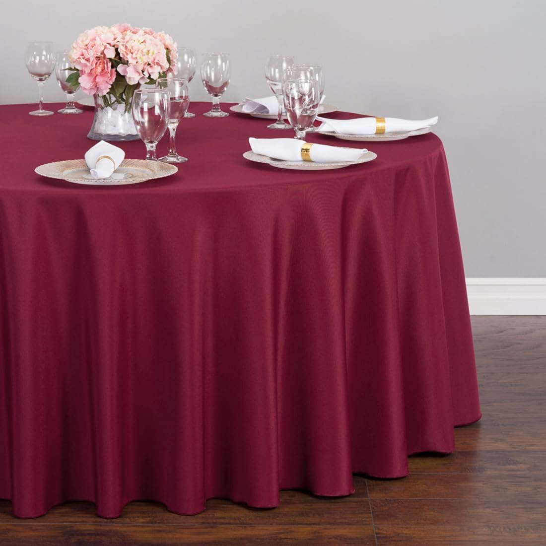 LTC LINENS 2 Pack 120 Inch Round Tablecloth Burgundy - Great for 60 Inch Round Table Floor Length
