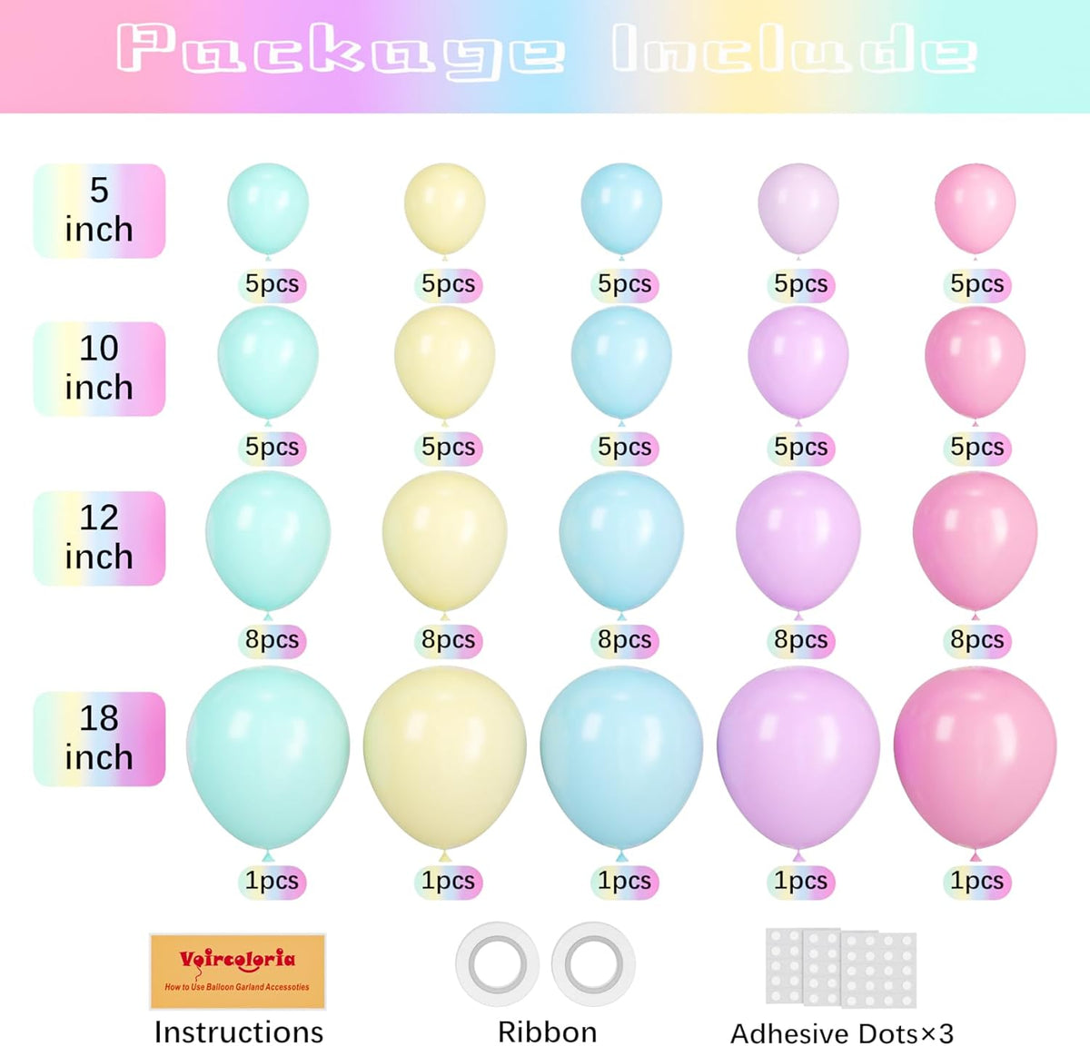 95pack Pastel Balloons Different Size 18/12/10/5 Inch Pastel Balloon Garland Arch Kit for
