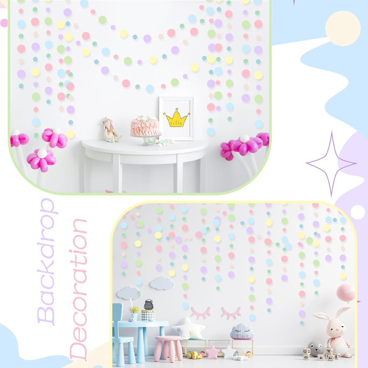 Outus 5 Pieces Colorful Dots Paper Garland Round Glitter Garland Hanging Confetti Streamers