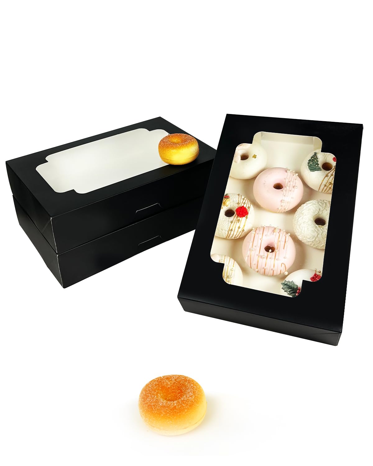 qiqee Auto-pop up Black Cookie Box with Window 12x8x2.5 inch 32 Packs Two Uses One Second Folding