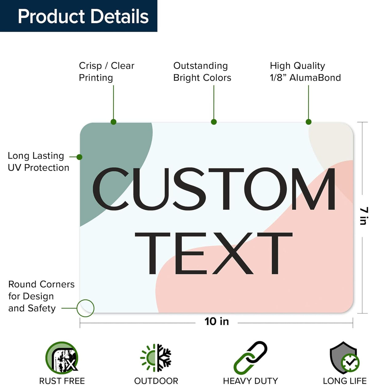 Custom Sign, Custom Street Sign, 11 Font Colors, 13 Font Styles, 4 Hole Options, 22 Sizes, 7x10