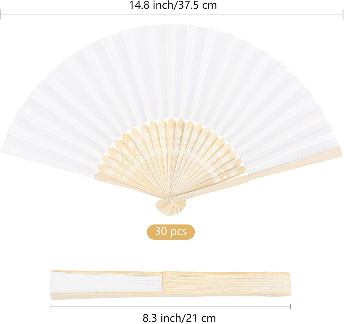 MCEAST 30 Pieces Silk Folding Fans with Bamboo Frames, Handheld Fan Foldable Fan for Wedding Gifts