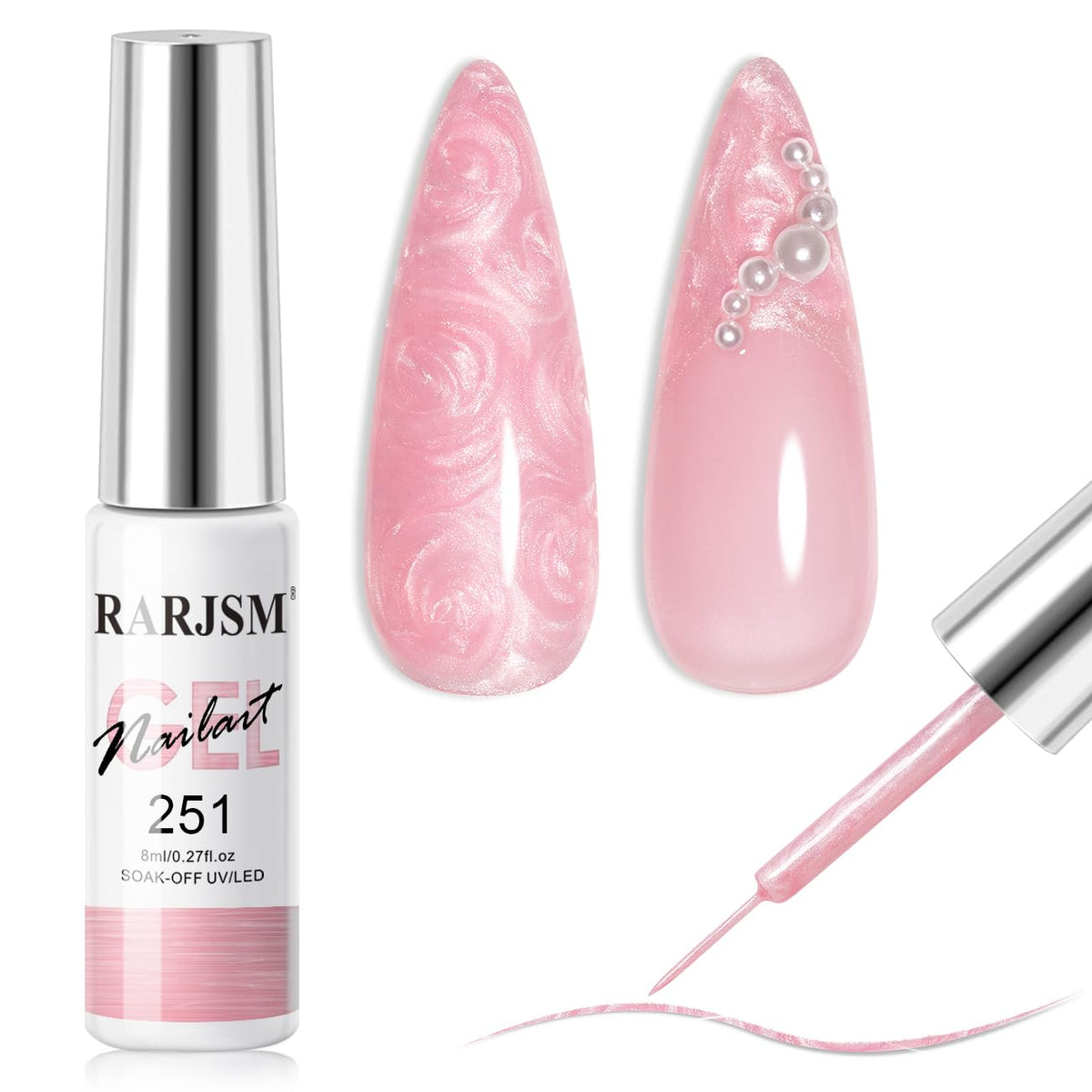 RARJSM Pearl Pink Nail Art Gel Liner Pearlescent Shell Glitter Swirl Effect Gel Nail Polish 8ml