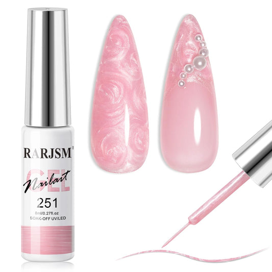 RARJSM Pearl Pink Nail Art Gel Liner Pearlescent Shell Glitter Swirl Effect Gel Nail Polish 8ml