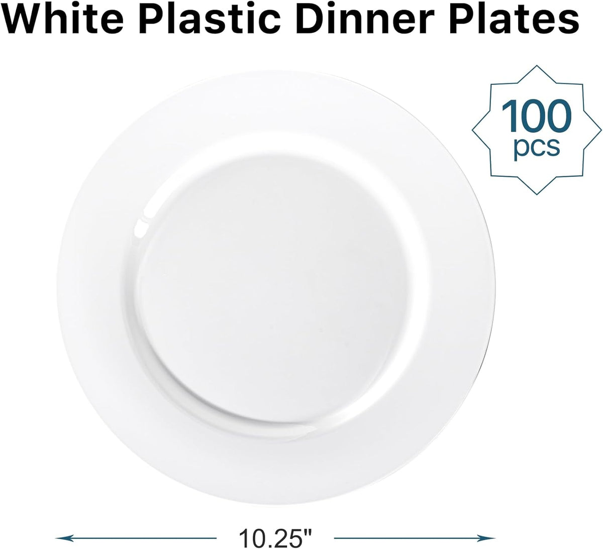N9R 100PCS White Plastic Plates, 10.25inch Heavy Duty Plastic Disposable Plates, Premium Elegant