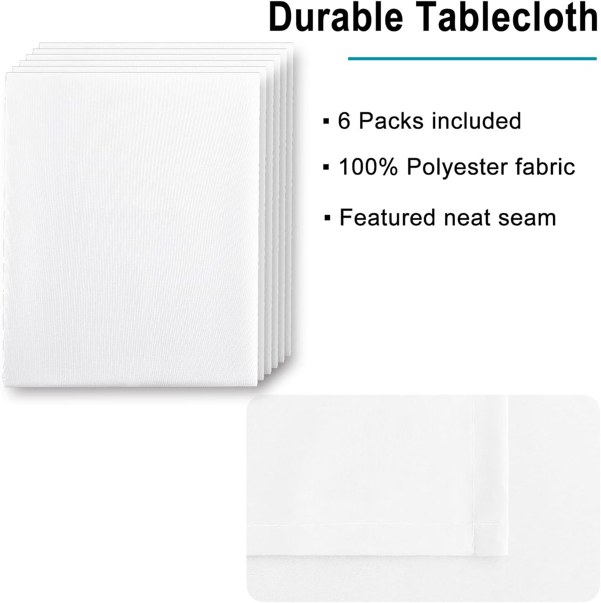 Hiasan 6 Pack White Tablecloth 54 x 80 Inch, Rectangle 4 Feet Table Cloth - Waterproof and Wrinklr