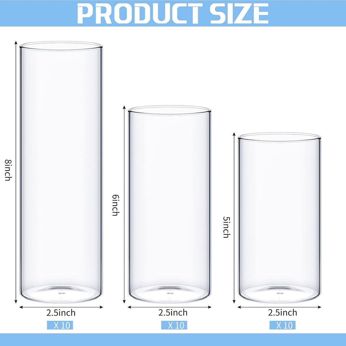 Sawysine 30 Pcs Glass Cylinder Vases 2.5''/2.95''/3.9'' Diameter Clear Flowers Vase Hurricane