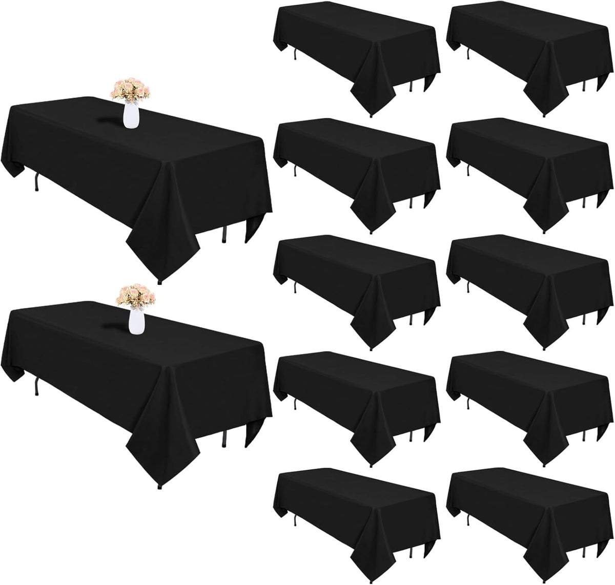 12 Pack Black Tablecloths 60 x 84 Inch Rectangular Table Cloths for Rectangle Tables 4ft, Wrinkle