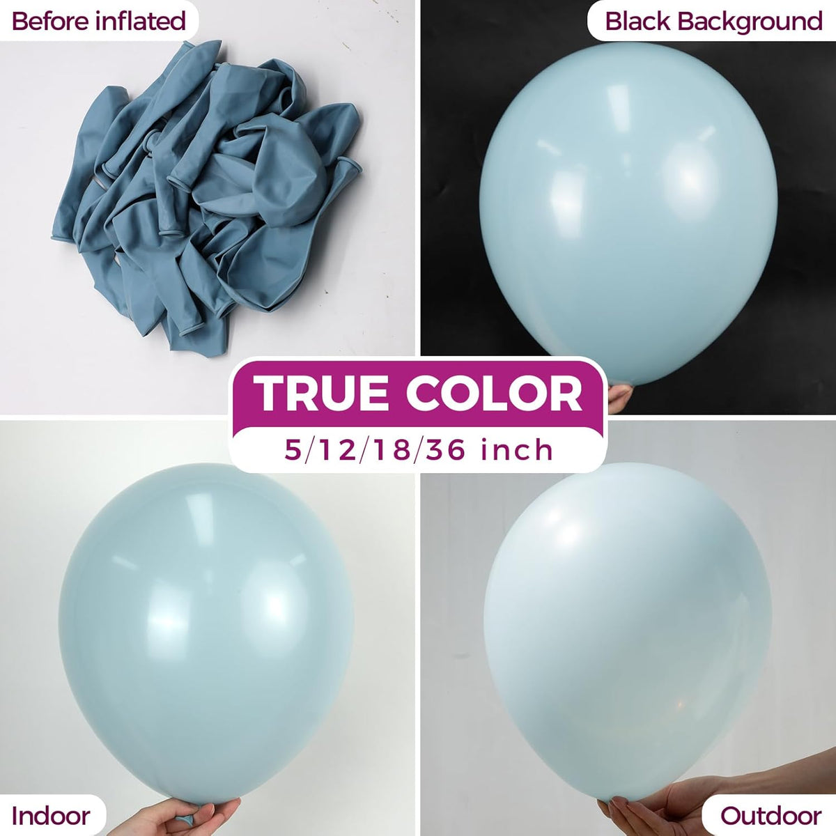 Bezente Dusty Blue Latex Party Balloons - 100 Pack 12 inch Round Helium Slate Matte Balloons for