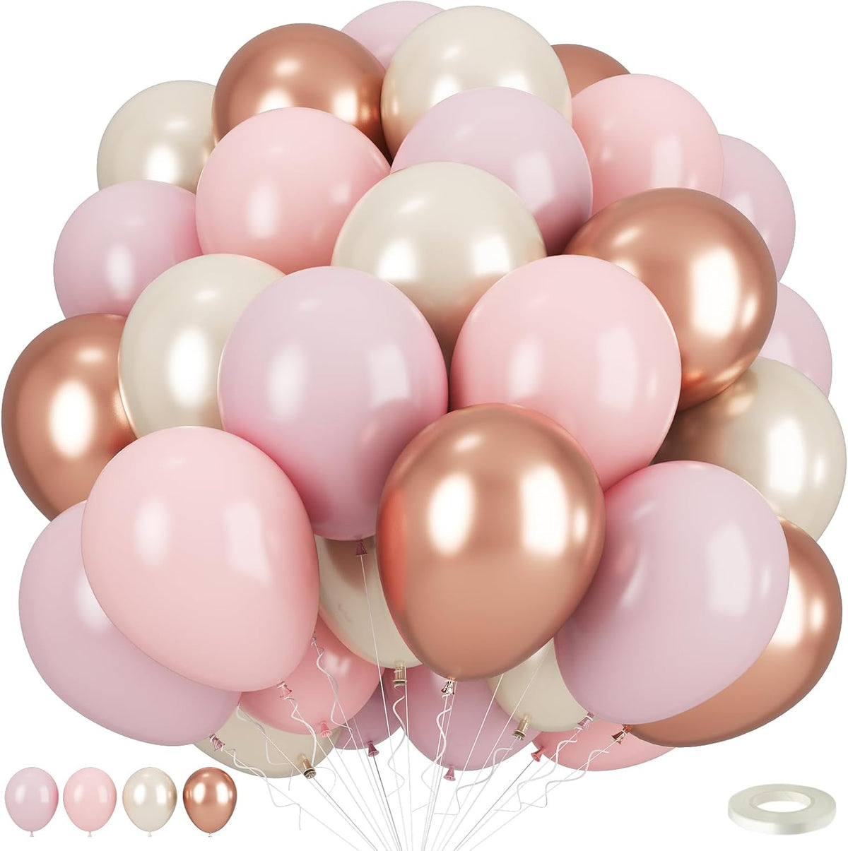 Dusty Pink Balloons, 50pcs Blush Light Pink Double Stuffed Pearl White Metallic Chrome Rose Gold