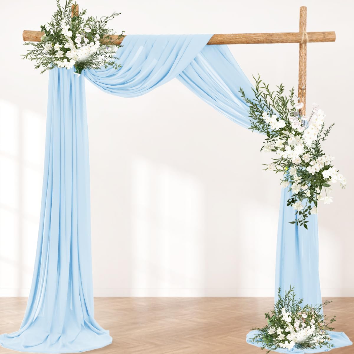 Wedding Arch Draping Fabric 2 Panels 30'' x 18FT Baby Blue Sheer Chiffon Arch Drapery for Photo