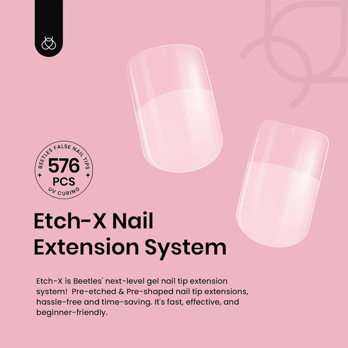 Beetles Short Square Nail Tips: 576PCS 12 Sizes XS Short Square Half Matte Clear False Acrylic