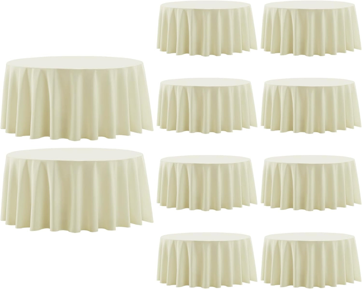 Round Tablecloth 120 Inch Tablecloth 10 Pack Ivory Table Cloths Washable Decorative Polyester