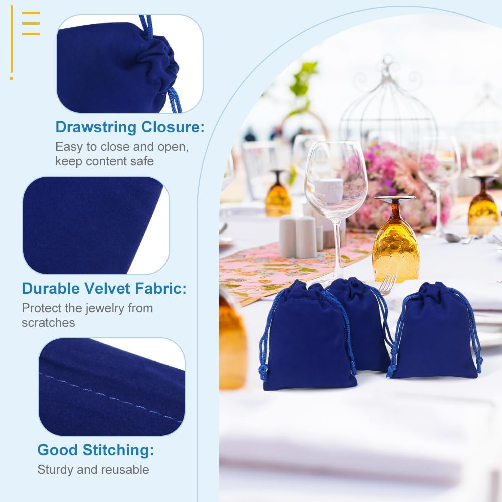 Shintop 50pcs velvet Jewelry bags, 3x4inch Blue Little Gift pouches Drawstring Jewelry Packaging