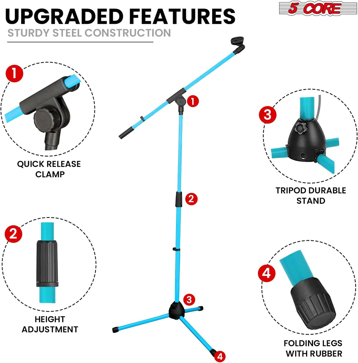 5 Core Tripod Mic Stand Floor Adjustable 18 to 72 Inches Sturdy Boom Arm Holder Microphone Stands